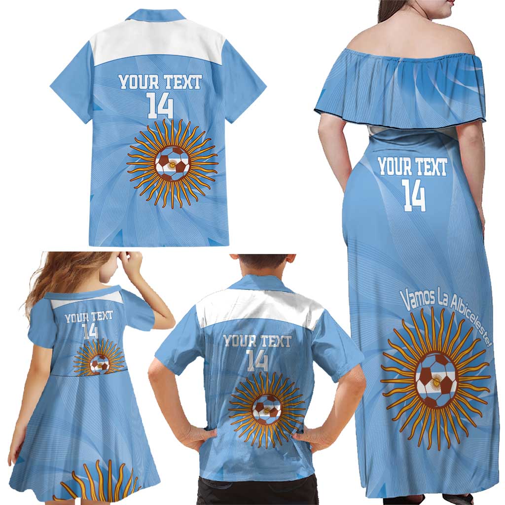 Custom Argentina Football Family Matching Off Shoulder Maxi Dress and Hawaiian Shirt Vamos La Albiceleste Blue Version - Wonder Print Shop