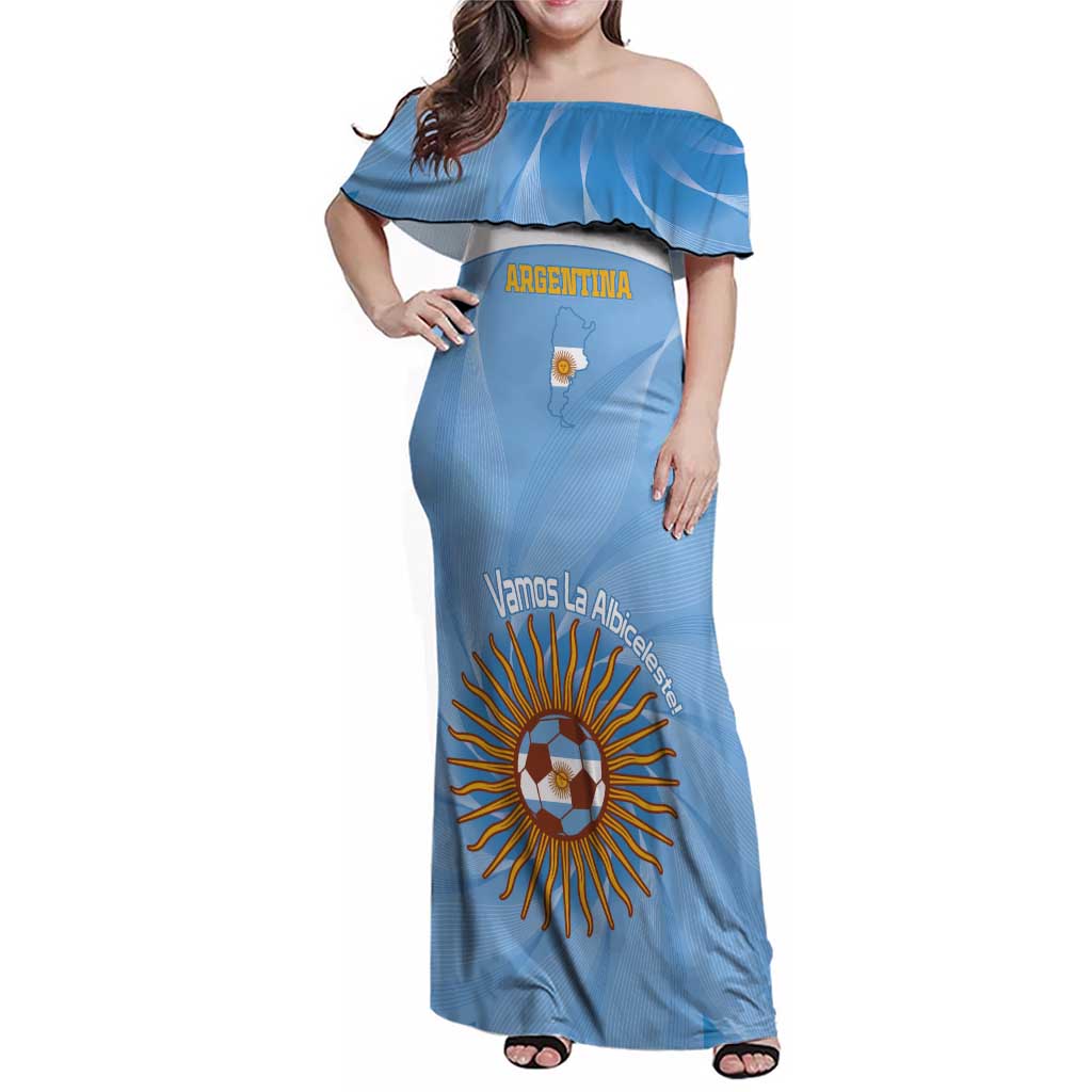 Custom Argentina Football Family Matching Off Shoulder Maxi Dress and Hawaiian Shirt Vamos La Albiceleste Blue Version - Wonder Print Shop