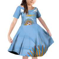 Custom Argentina Football Family Matching Off Shoulder Short Dress and Hawaiian Shirt Vamos La Albiceleste Blue Version - Wonder Print Shop