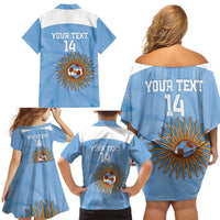Custom Argentina Football Family Matching Off Shoulder Short Dress and Hawaiian Shirt Vamos La Albiceleste Blue Version - Wonder Print Shop