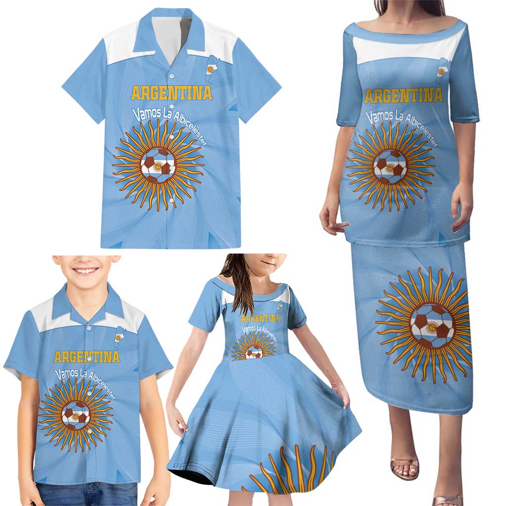 Custom Argentina Football Family Matching Puletasi and Hawaiian Shirt Vamos La Albiceleste Blue Version - Wonder Print Shop