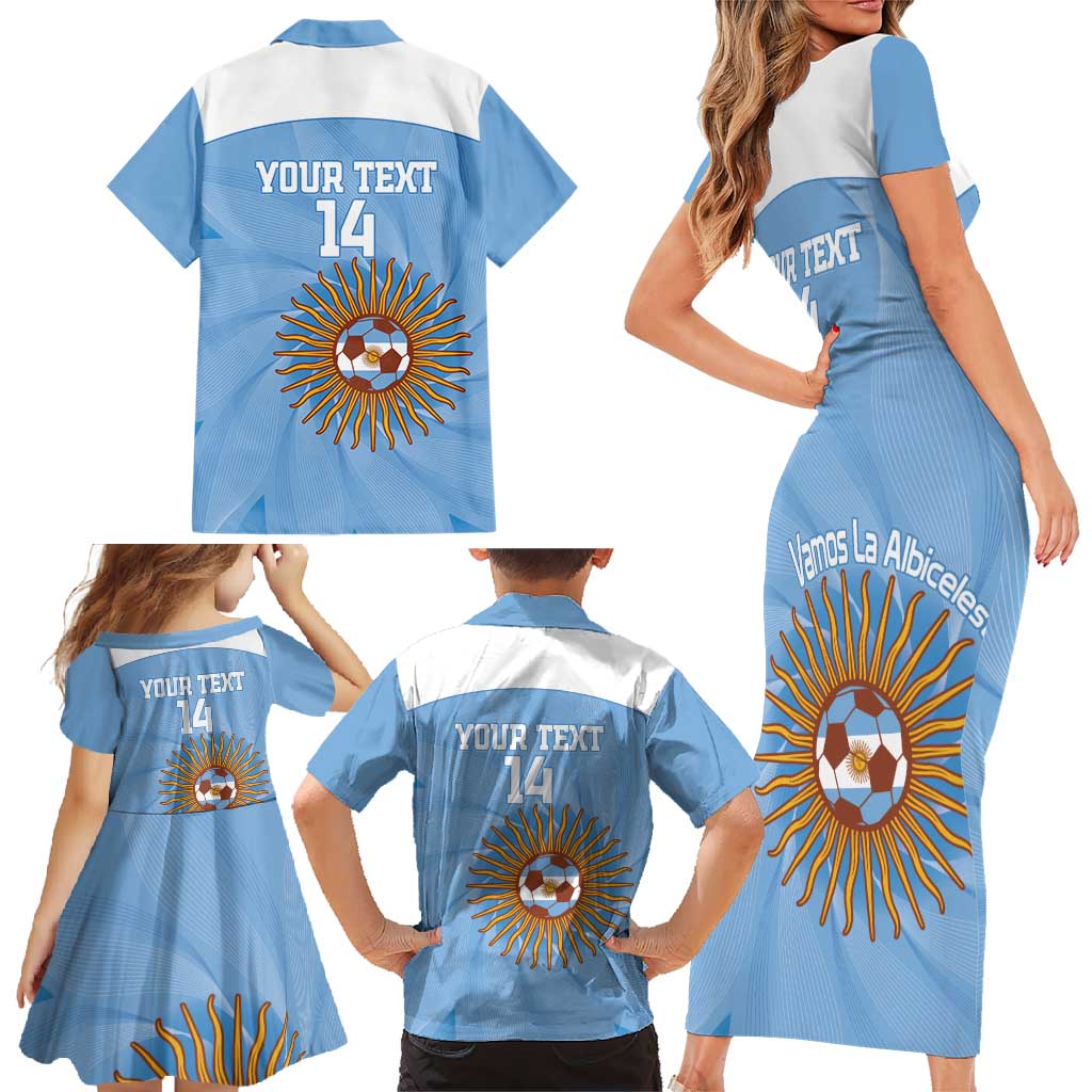 Custom Argentina Football Family Matching Short Sleeve Bodycon Dress and Hawaiian Shirt Vamos La Albiceleste Blue Version - Wonder Print Shop