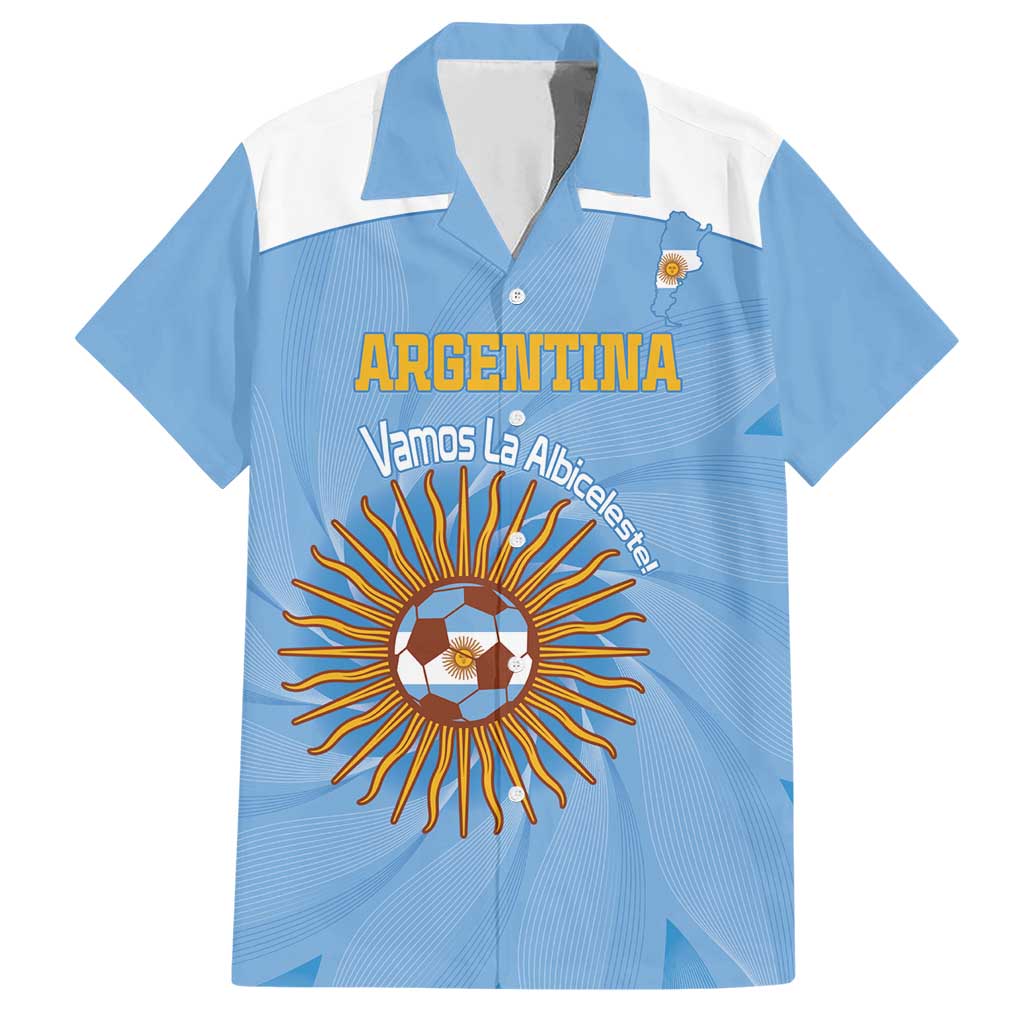 Custom Argentina Football Family Matching Short Sleeve Bodycon Dress and Hawaiian Shirt Vamos La Albiceleste Blue Version - Wonder Print Shop