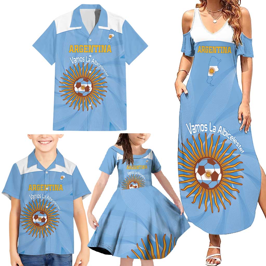 Custom Argentina Football Family Matching Summer Maxi Dress and Hawaiian Shirt Vamos La Albiceleste Blue Version - Wonder Print Shop