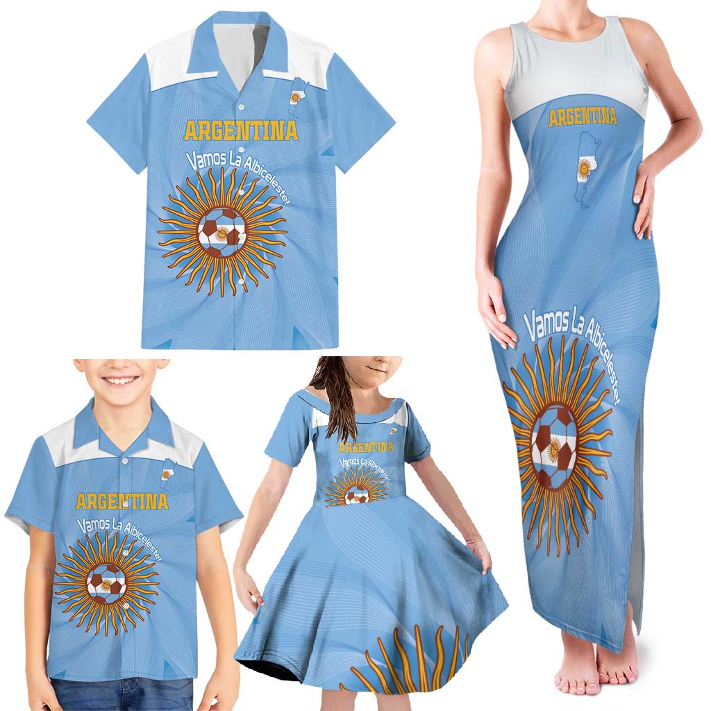 Custom Argentina Football Family Matching Tank Maxi Dress and Hawaiian Shirt Vamos La Albiceleste Blue Version - Wonder Print Shop