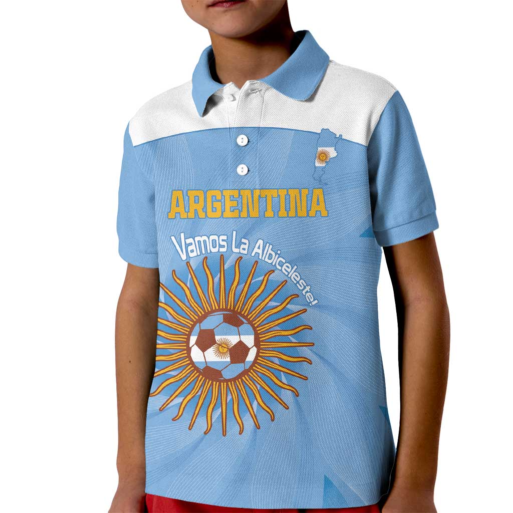 Custom Argentina Football Kid Polo Shirt Vamos La Albiceleste Blue Version - Wonder Print Shop