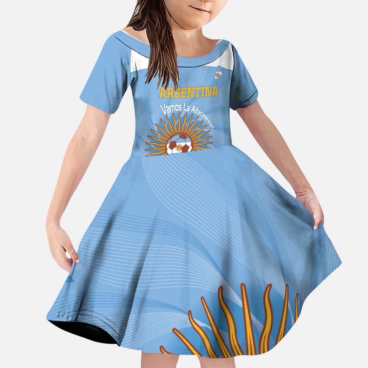Custom Argentina Football Kid Short Sleeve Dress Vamos La Albiceleste Blue Version - Wonder Print Shop