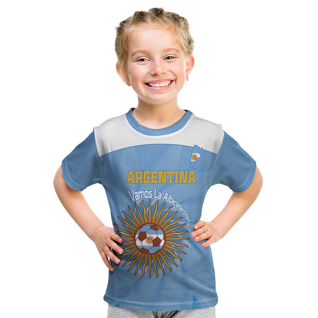 Custom Argentina Football Kid T Shirt Vamos La Albiceleste Blue Version - Wonder Print Shop