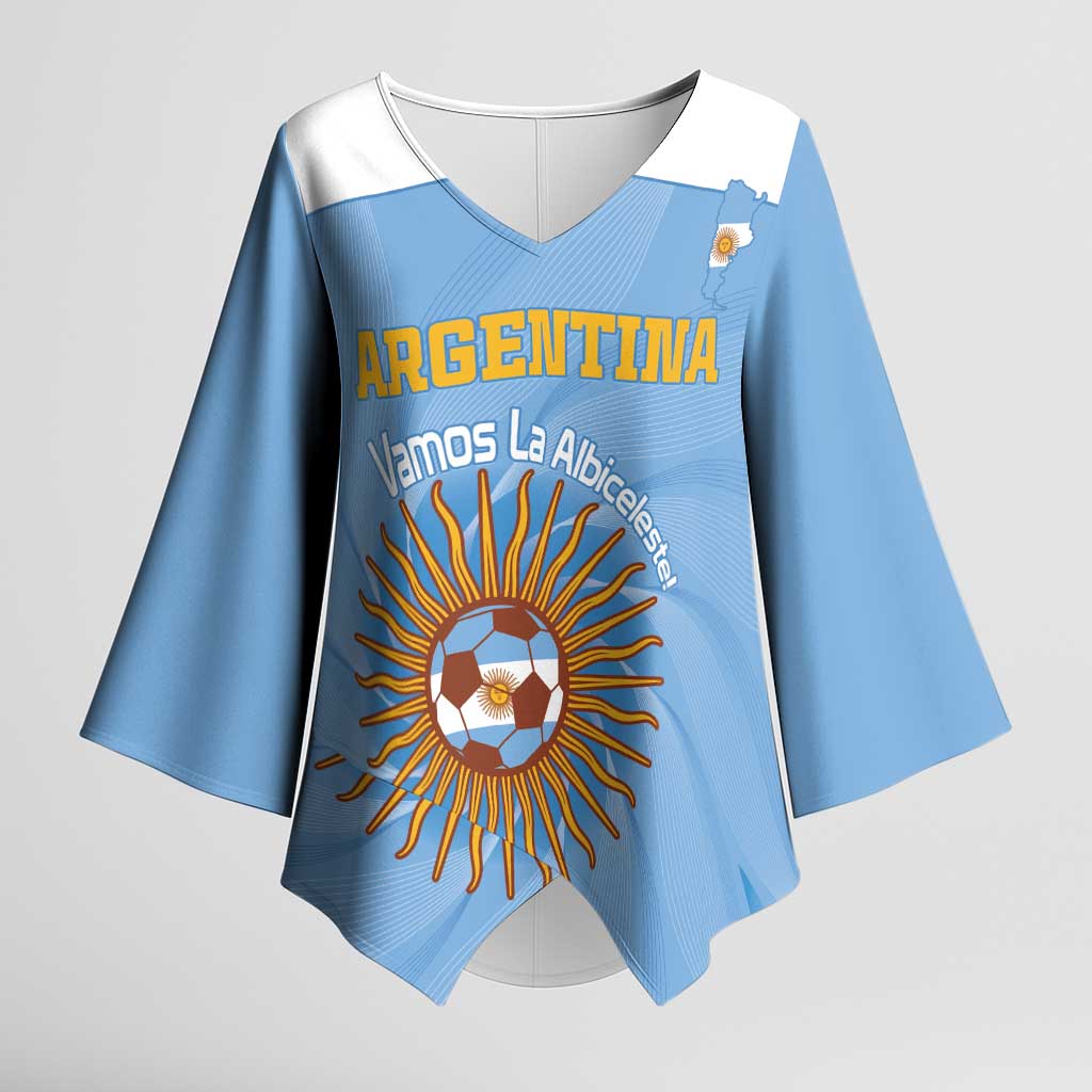 Custom Argentina Football Kimono Sleeve Blouse Vamos La Albiceleste Blue Version - Wonder Print Shop