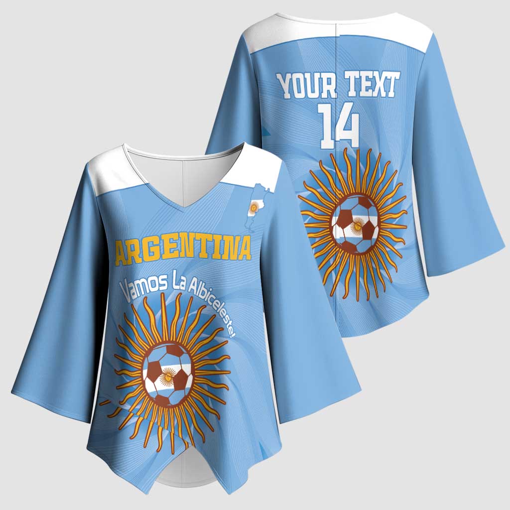 Custom Argentina Football Kimono Sleeve Blouse Vamos La Albiceleste Blue Version - Wonder Print Shop