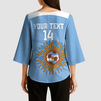 Custom Argentina Football Kimono Sleeve Blouse Vamos La Albiceleste Blue Version - Wonder Print Shop
