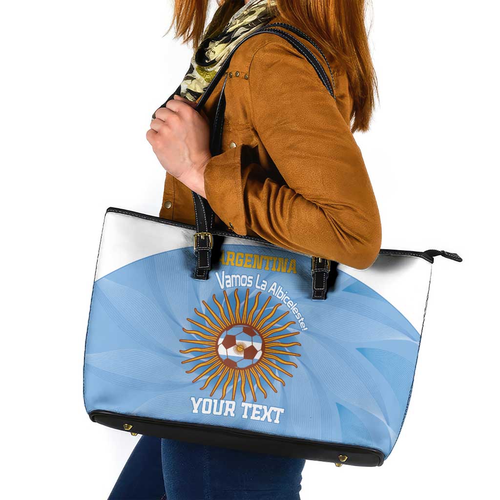 Custom Argentina Football Leather Tote Bag Vamos La Albiceleste Blue Version - Wonder Print Shop