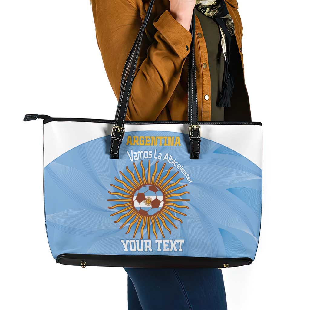 Custom Argentina Football Leather Tote Bag Vamos La Albiceleste Blue Version - Wonder Print Shop