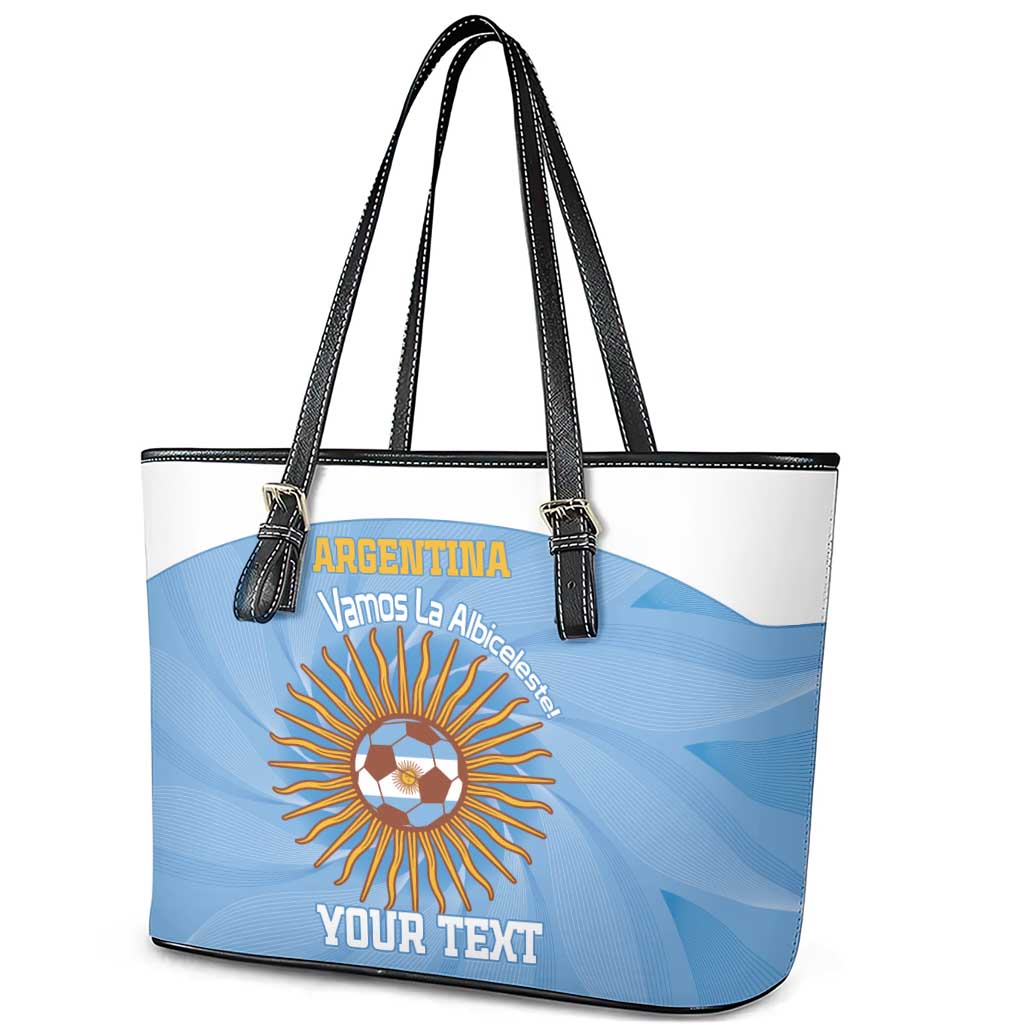 Custom Argentina Football Leather Tote Bag Vamos La Albiceleste Blue Version - Wonder Print Shop
