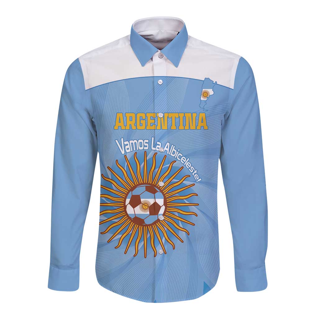 Custom Argentina Football Long Sleeve Button Shirt Vamos La Albiceleste Blue Version - Wonder Print Shop