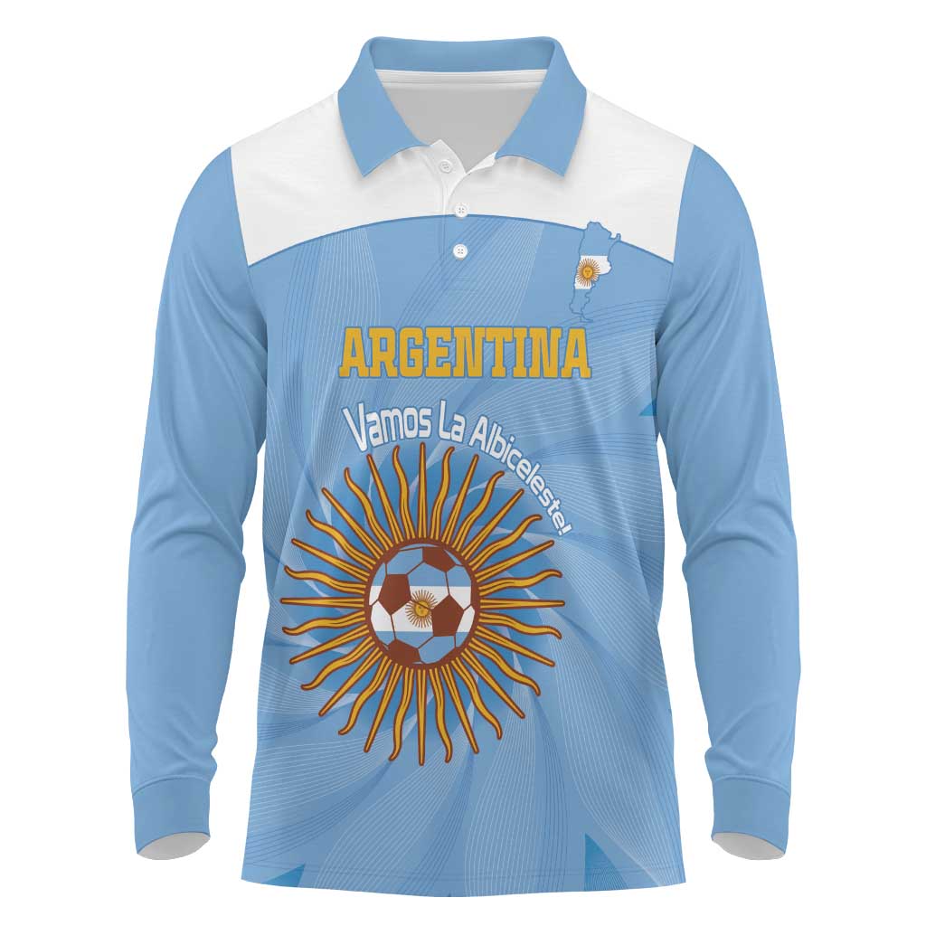 Custom Argentina Football Long Sleeve Polo Shirt Vamos La Albiceleste Blue Version - Wonder Print Shop
