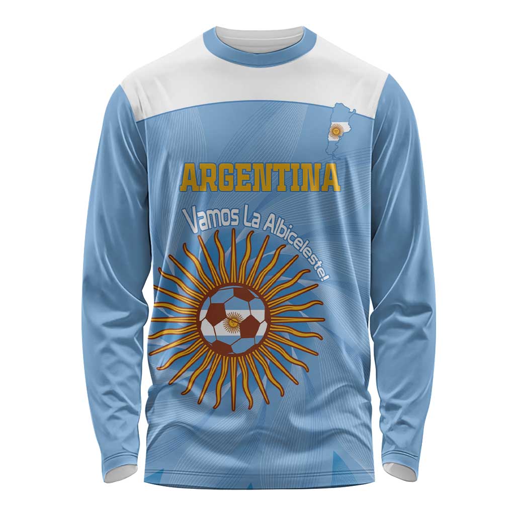 Custom Argentina Football Long Sleeve Shirt Vamos La Albiceleste Blue Version - Wonder Print Shop