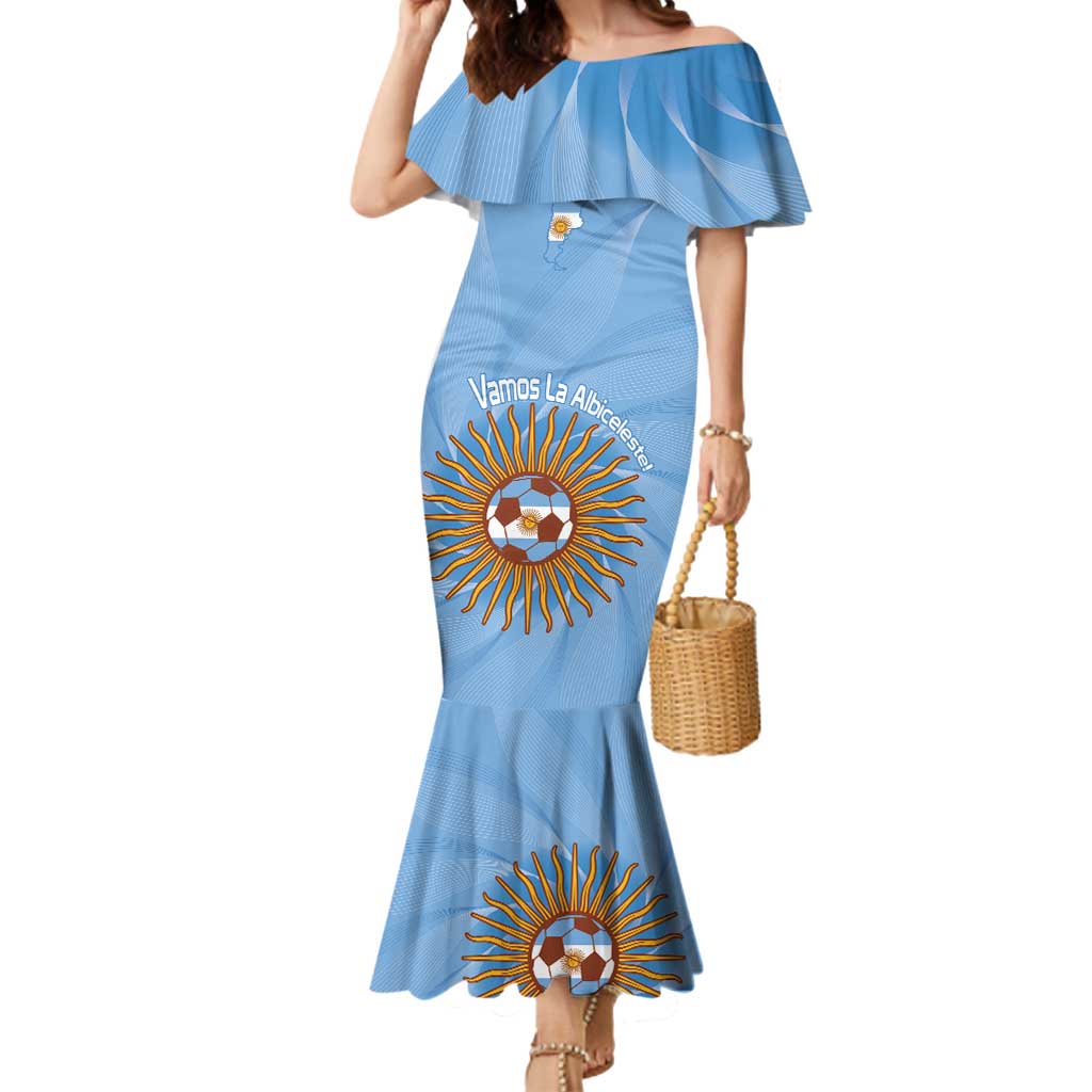 Custom Argentina Football Mermaid Dress Vamos La Albiceleste Blue Version - Wonder Print Shop