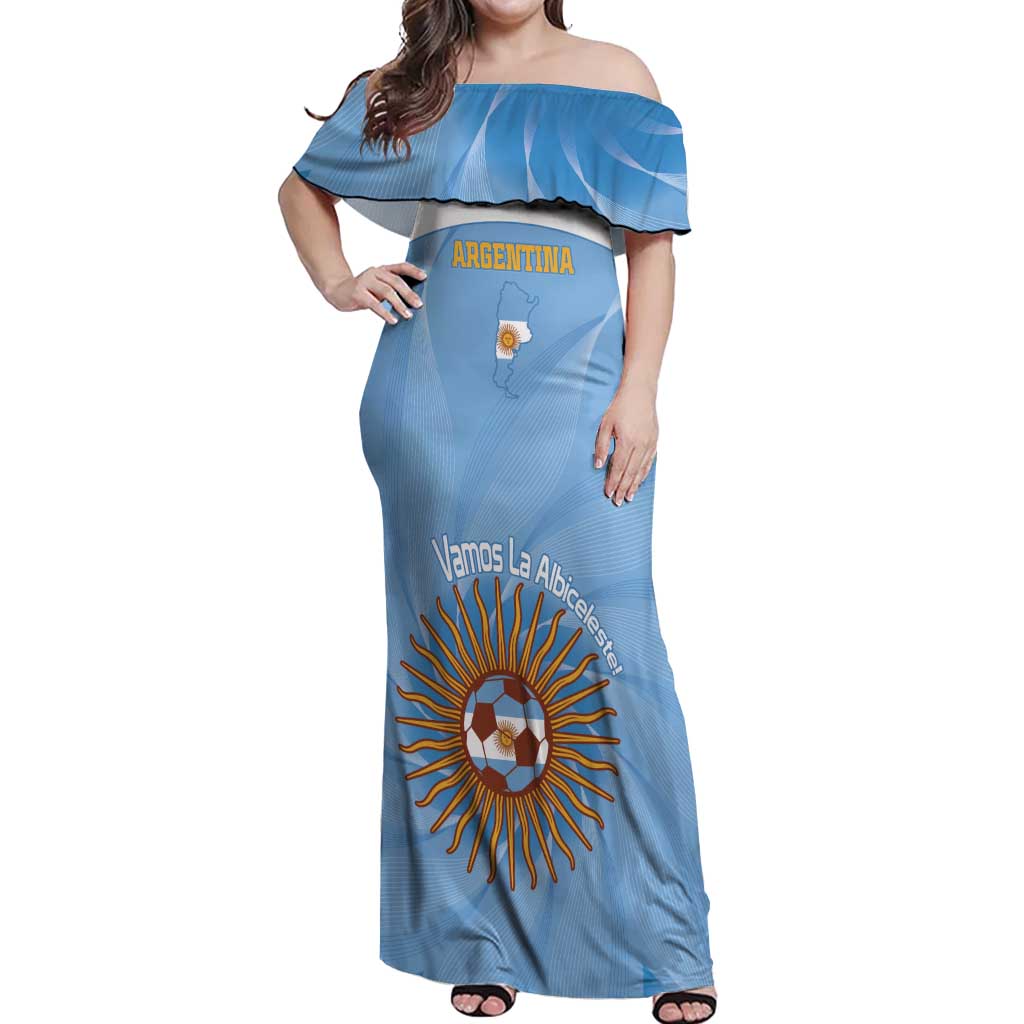 Custom Argentina Football Off Shoulder Maxi Dress Vamos La Albiceleste Blue Version - Wonder Print Shop