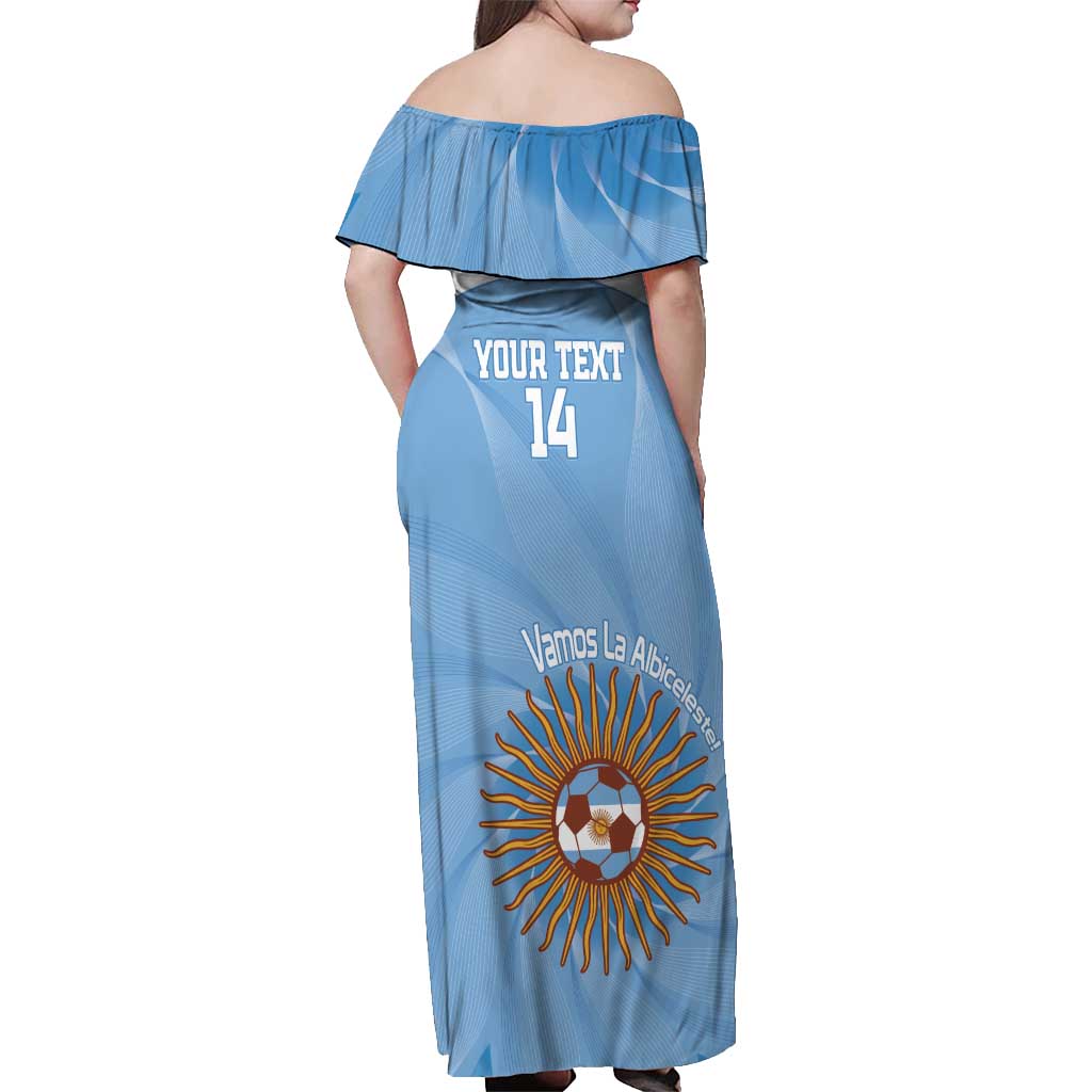 Custom Argentina Football Off Shoulder Maxi Dress Vamos La Albiceleste Blue Version - Wonder Print Shop