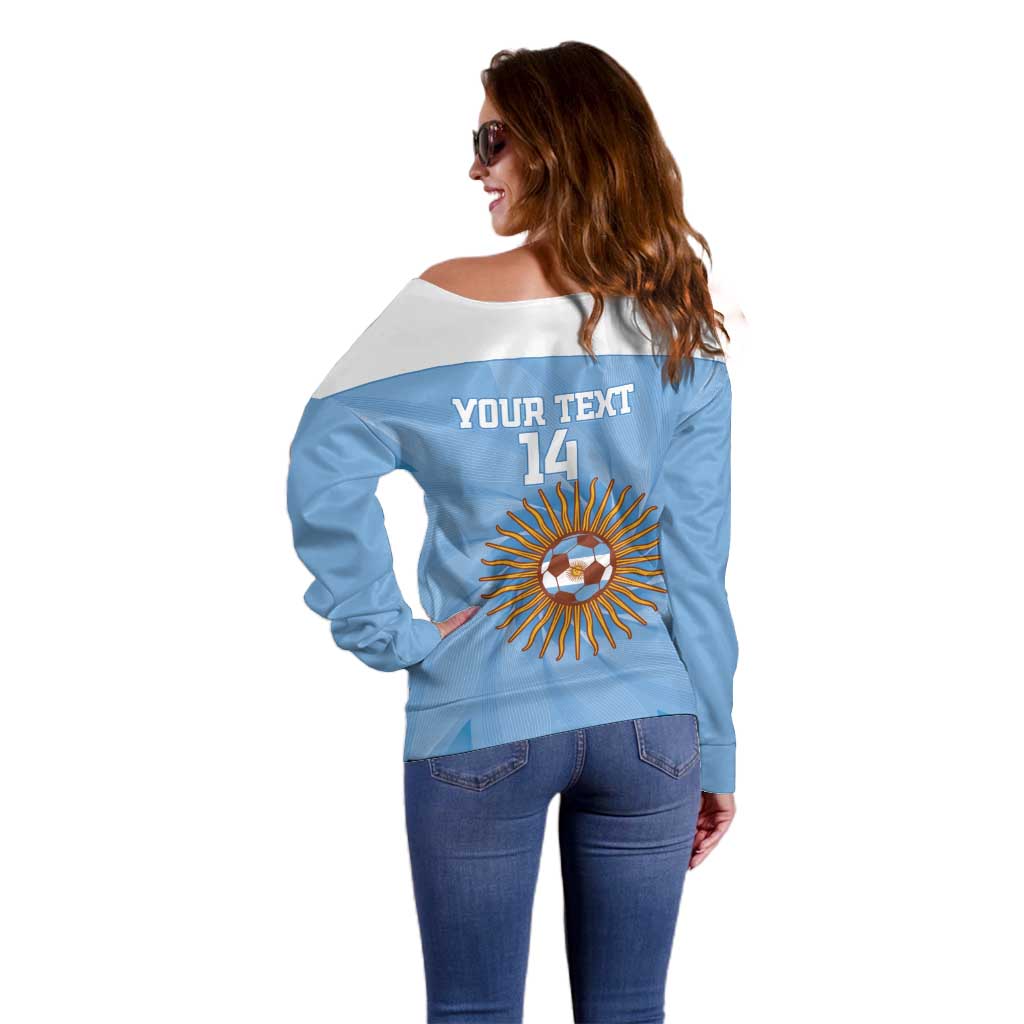 Custom Argentina Football Off Shoulder Sweater Vamos La Albiceleste Blue Version - Wonder Print Shop