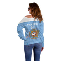 Custom Argentina Football Off Shoulder Sweater Vamos La Albiceleste Blue Version - Wonder Print Shop