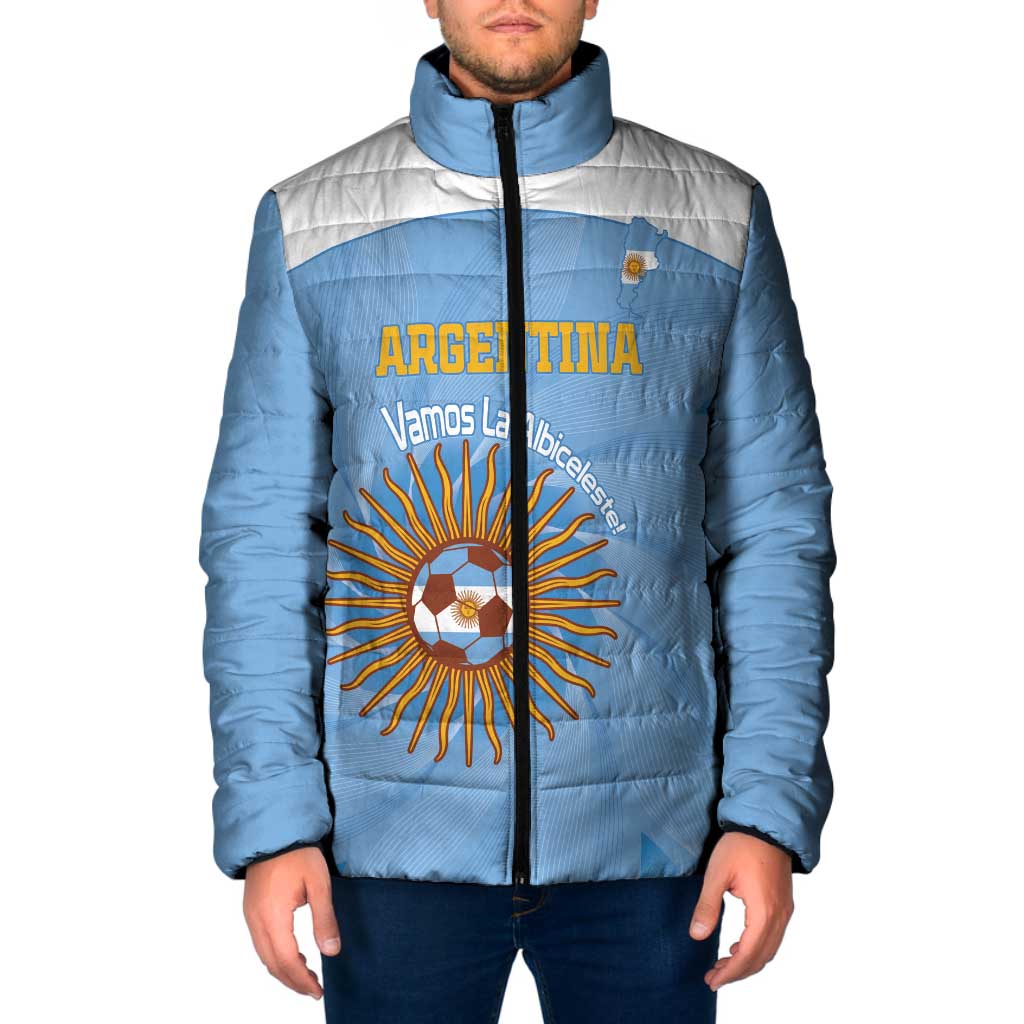 Custom Argentina Football Padded Jacket Vamos La Albiceleste Blue Version - Wonder Print Shop