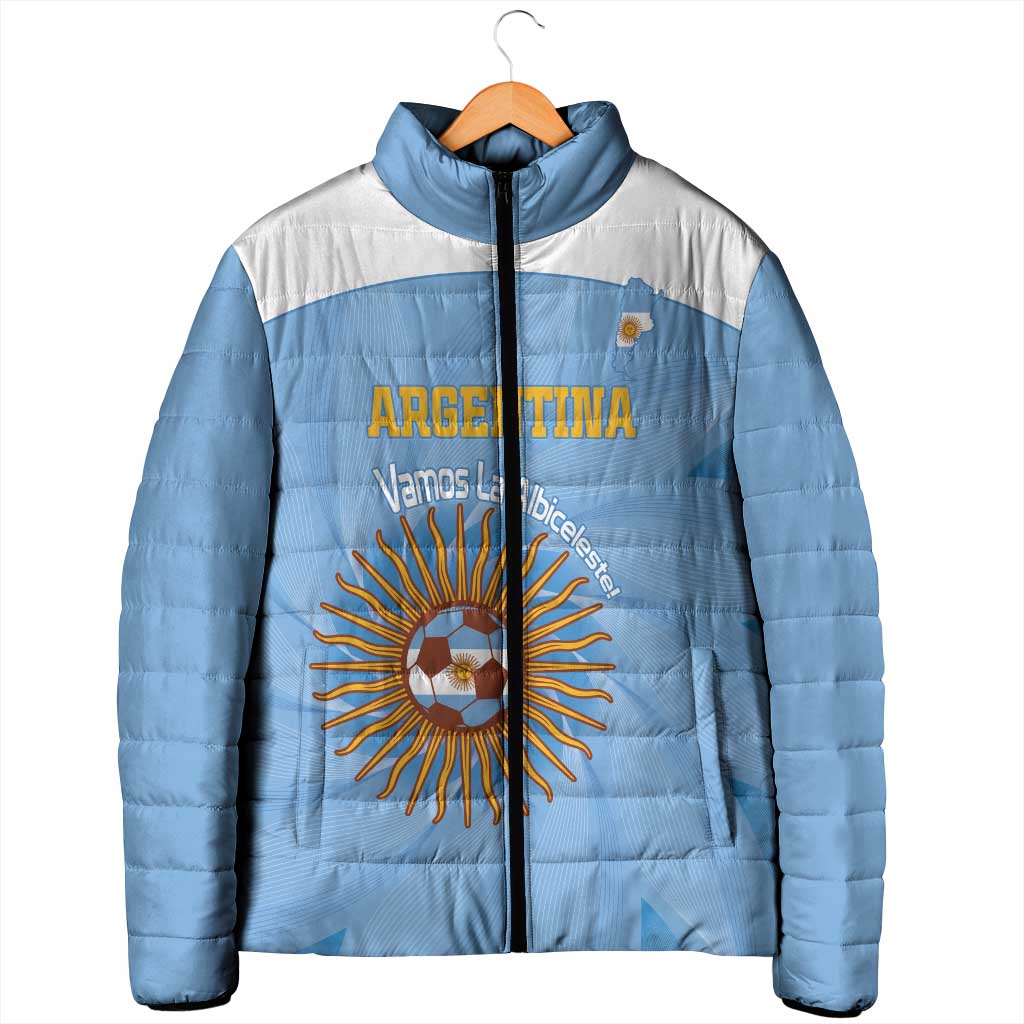 Custom Argentina Football Padded Jacket Vamos La Albiceleste Blue Version - Wonder Print Shop