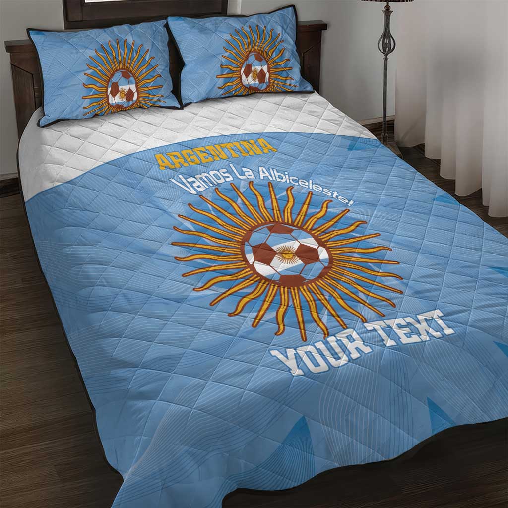Custom Argentina Football Quilt Bed Set Vamos La Albiceleste Blue Version - Wonder Print Shop