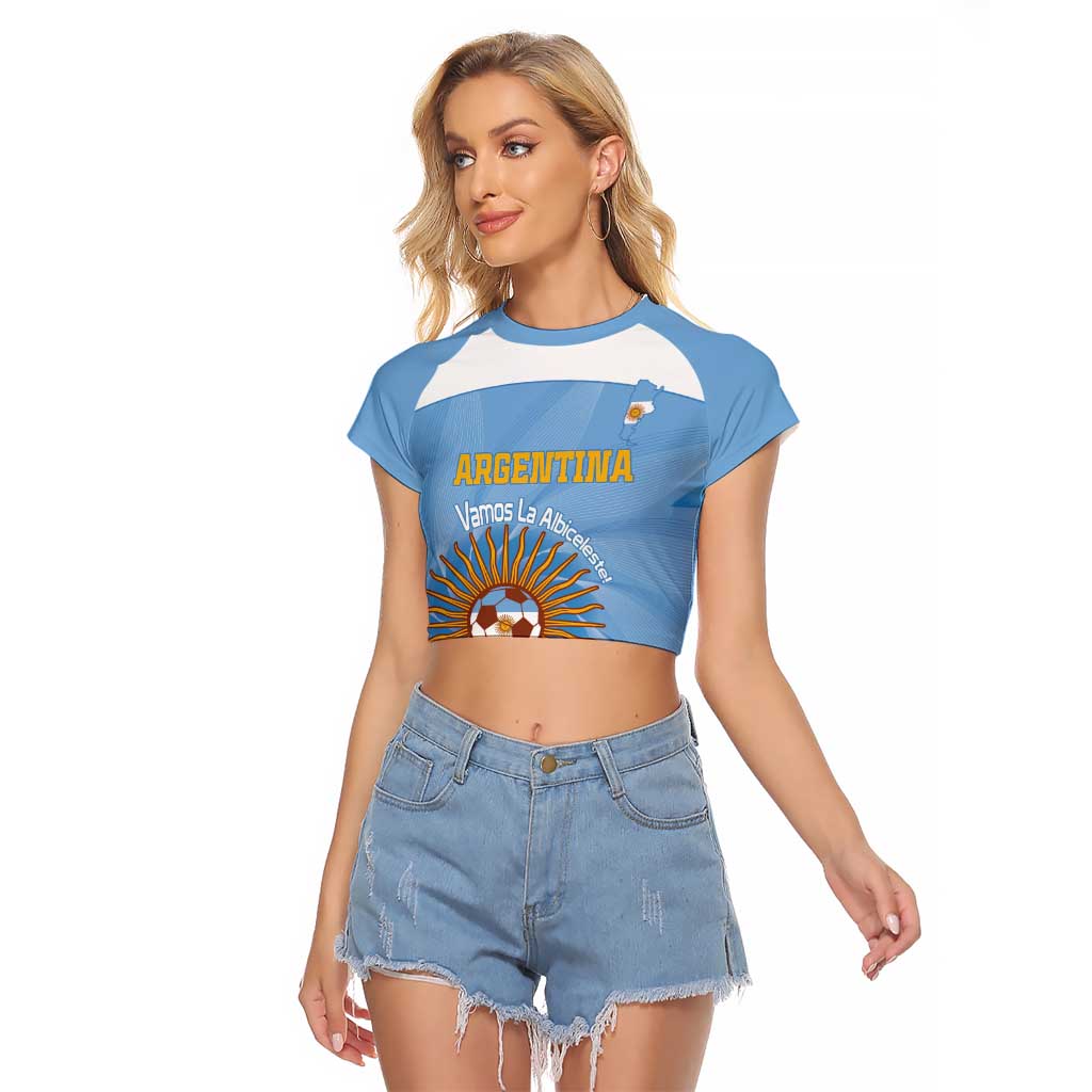 Custom Argentina Football Raglan Cropped T Shirt Vamos La Albiceleste Blue Version - Wonder Print Shop