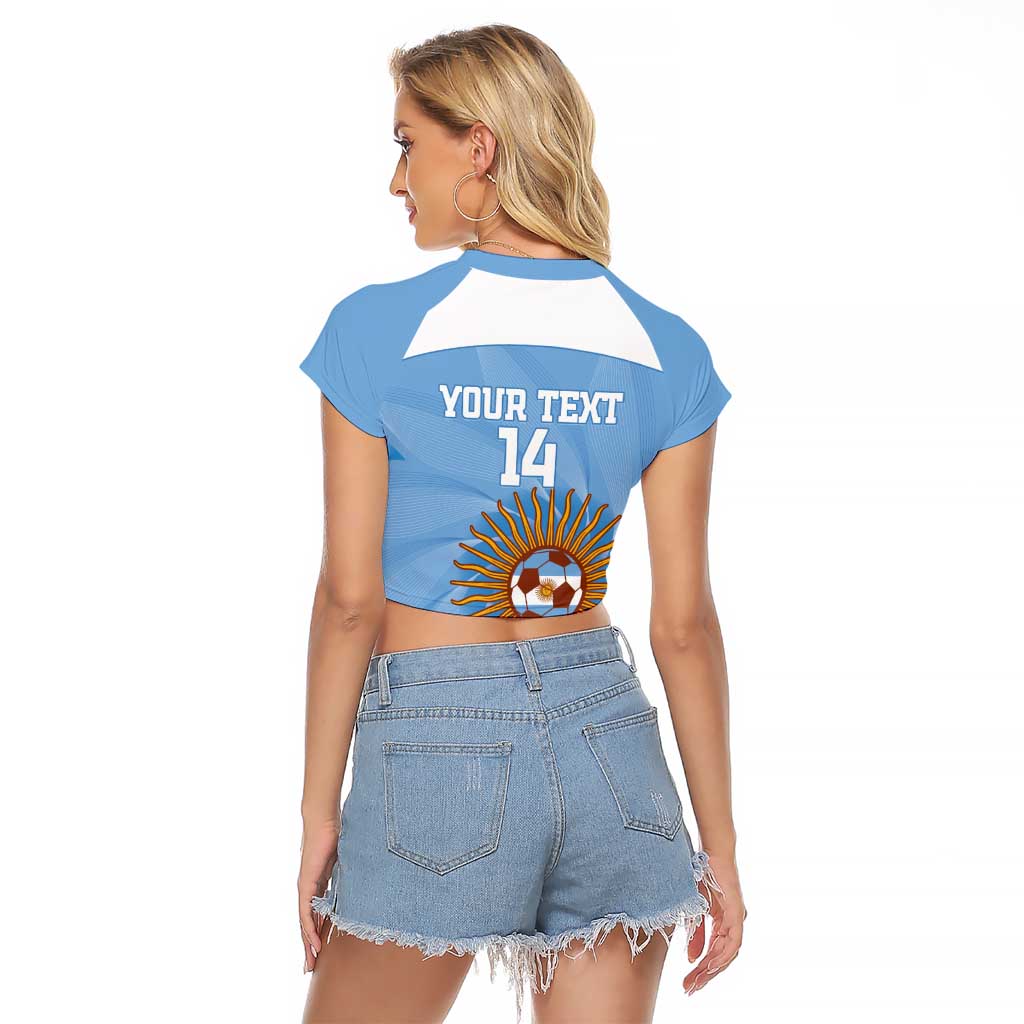 Custom Argentina Football Raglan Cropped T Shirt Vamos La Albiceleste Blue Version - Wonder Print Shop