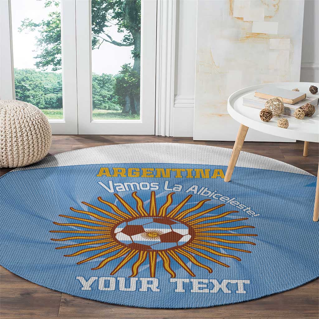 Custom Argentina Football Round Carpet Vamos La Albiceleste Blue Version - Wonder Print Shop