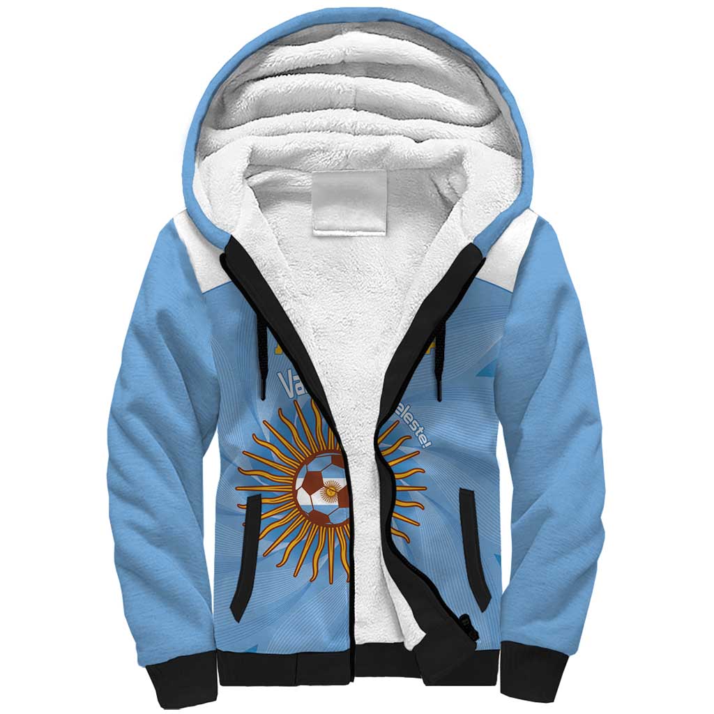 Custom Argentina Football Sherpa Hoodie Vamos La Albiceleste Blue Version - Wonder Print Shop