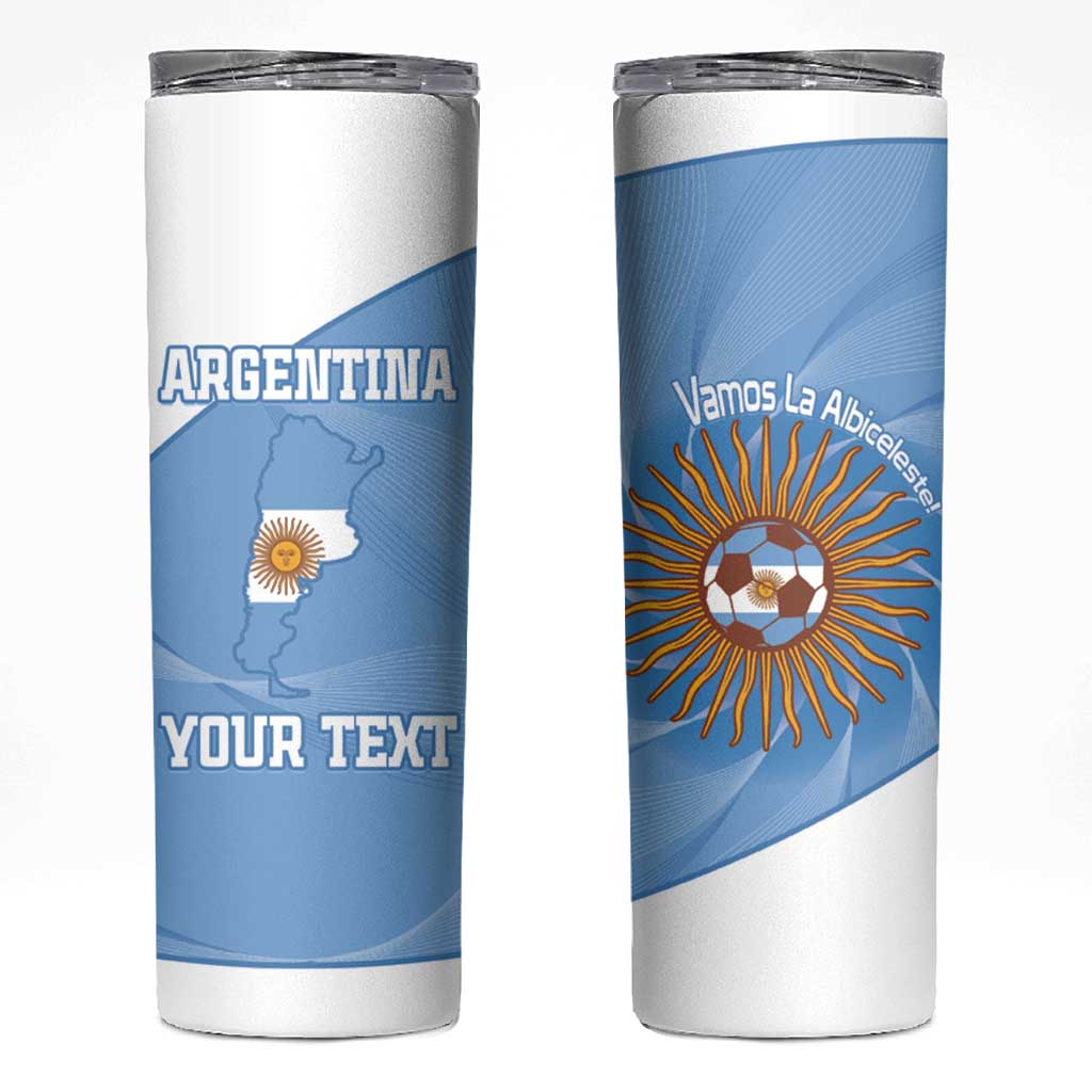 Custom Argentina Football Skinny Tumbler Vamos La Albiceleste Blue Version - Wonder Print Shop
