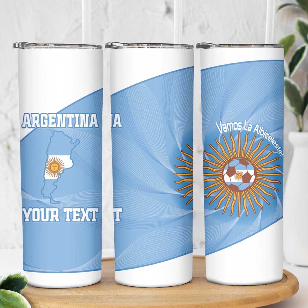 Custom Argentina Football Skinny Tumbler Vamos La Albiceleste Blue Version - Wonder Print Shop