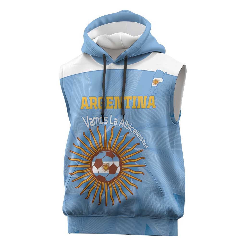 Custom Argentina Football Sleeveless Hoodie Vamos La Albiceleste Blue Version - Wonder Print Shop