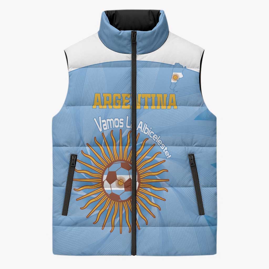Custom Argentina Football Sleeveless Puffer Jacket Vamos La Albiceleste Blue Version - Wonder Print Shop