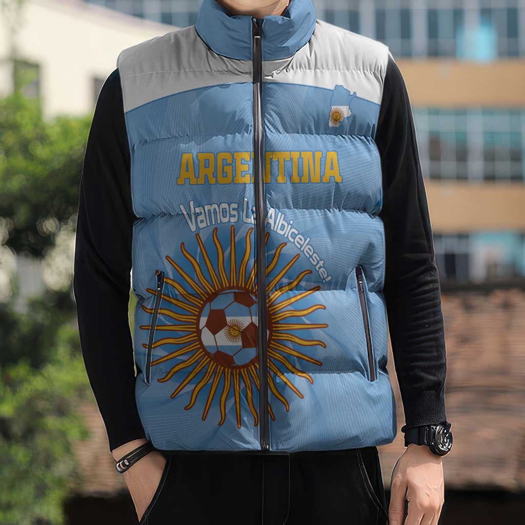 Custom Argentina Football Sleeveless Puffer Jacket Vamos La Albiceleste Blue Version - Wonder Print Shop