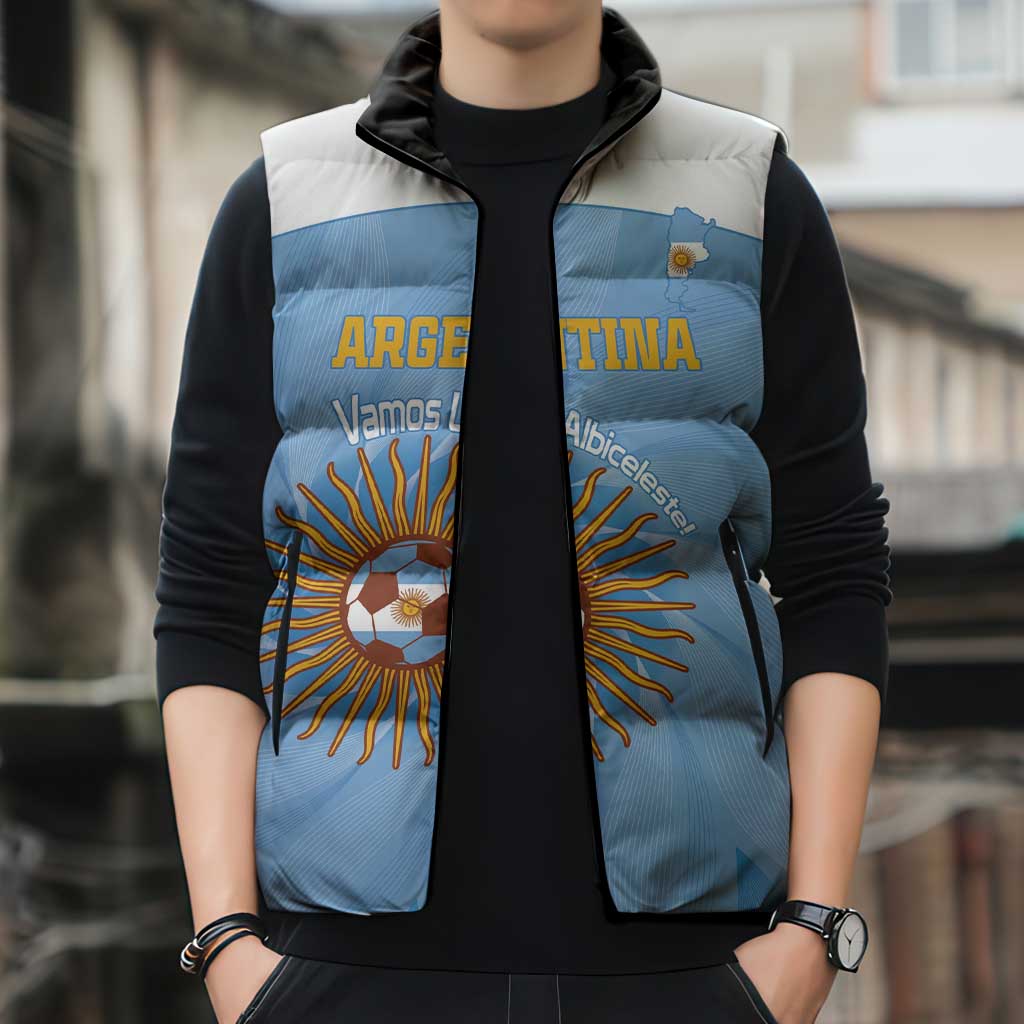 Custom Argentina Football Sleeveless Puffer Jacket Vamos La Albiceleste Blue Version - Wonder Print Shop