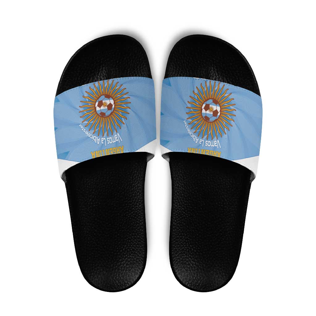 Custom Argentina Football Slide Sandals Vamos La Albiceleste Blue Version - Wonder Print Shop