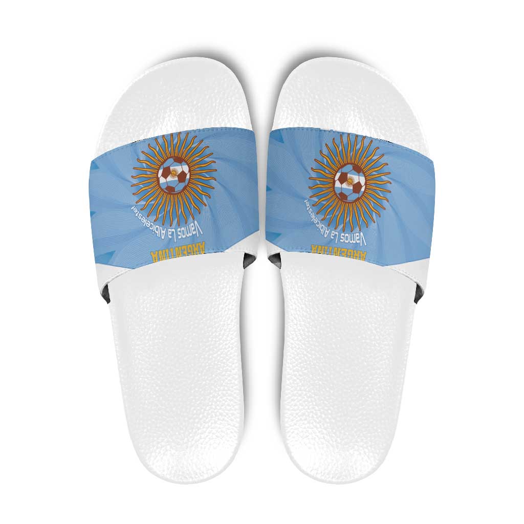 Custom Argentina Football Slide Sandals Vamos La Albiceleste Blue Version - Wonder Print Shop