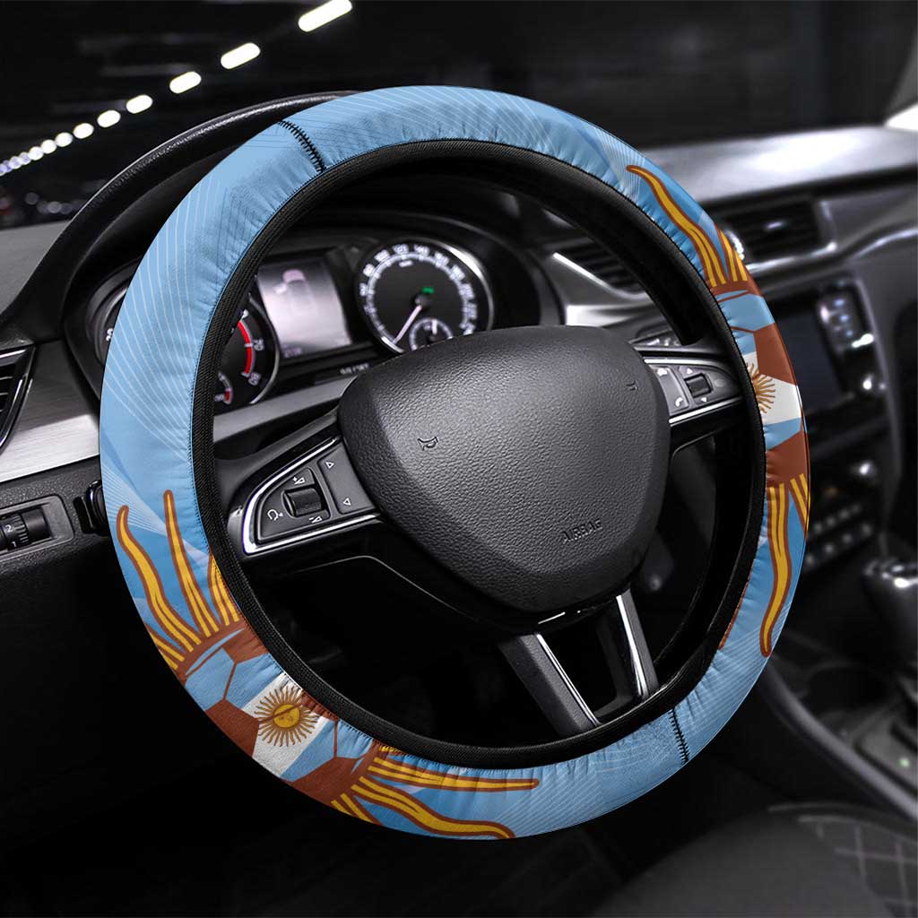 Argentina Football Steering Wheel Cover Vamos La Albiceleste Blue Version - Wonder Print Shop