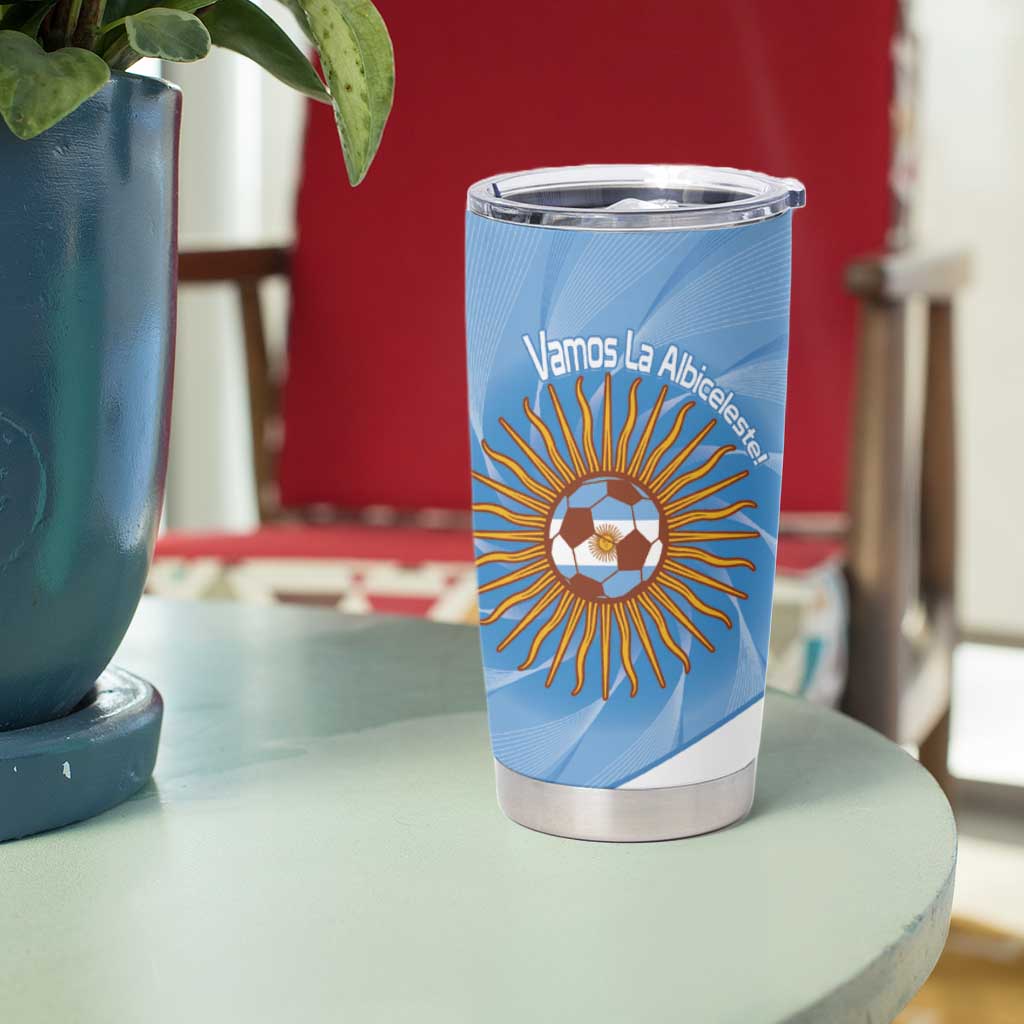 Custom Argentina Football Tumbler Cup Vamos La Albiceleste Blue Version - Wonder Print Shop