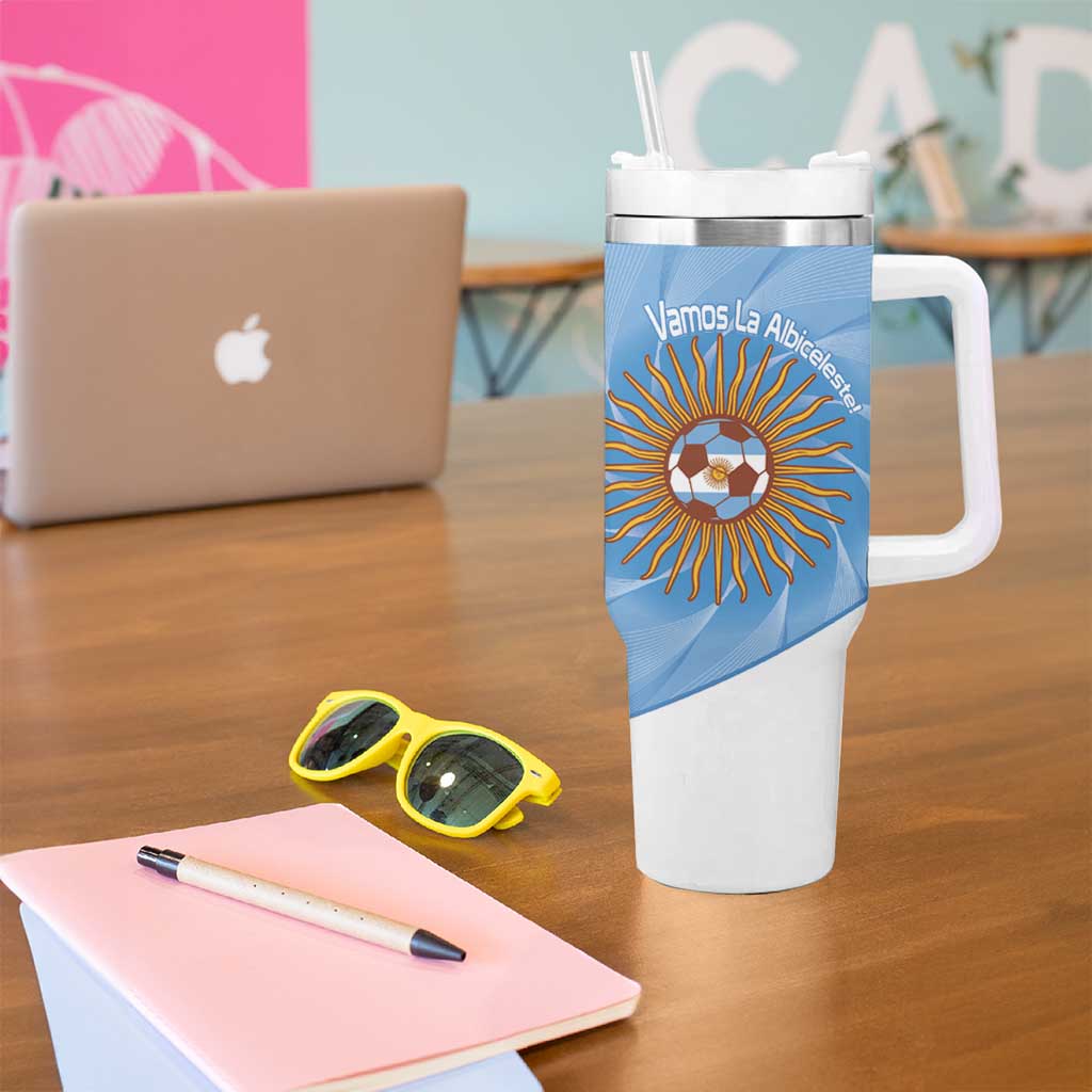 Custom Argentina Football Tumbler With Handle Vamos La Albiceleste Blue Version - Wonder Print Shop