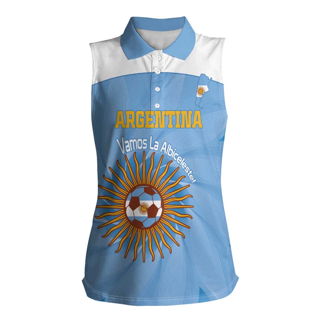 Custom Argentina Football Women Sleeveless Polo Shirt Vamos La Albiceleste Blue Version - Wonder Print Shop