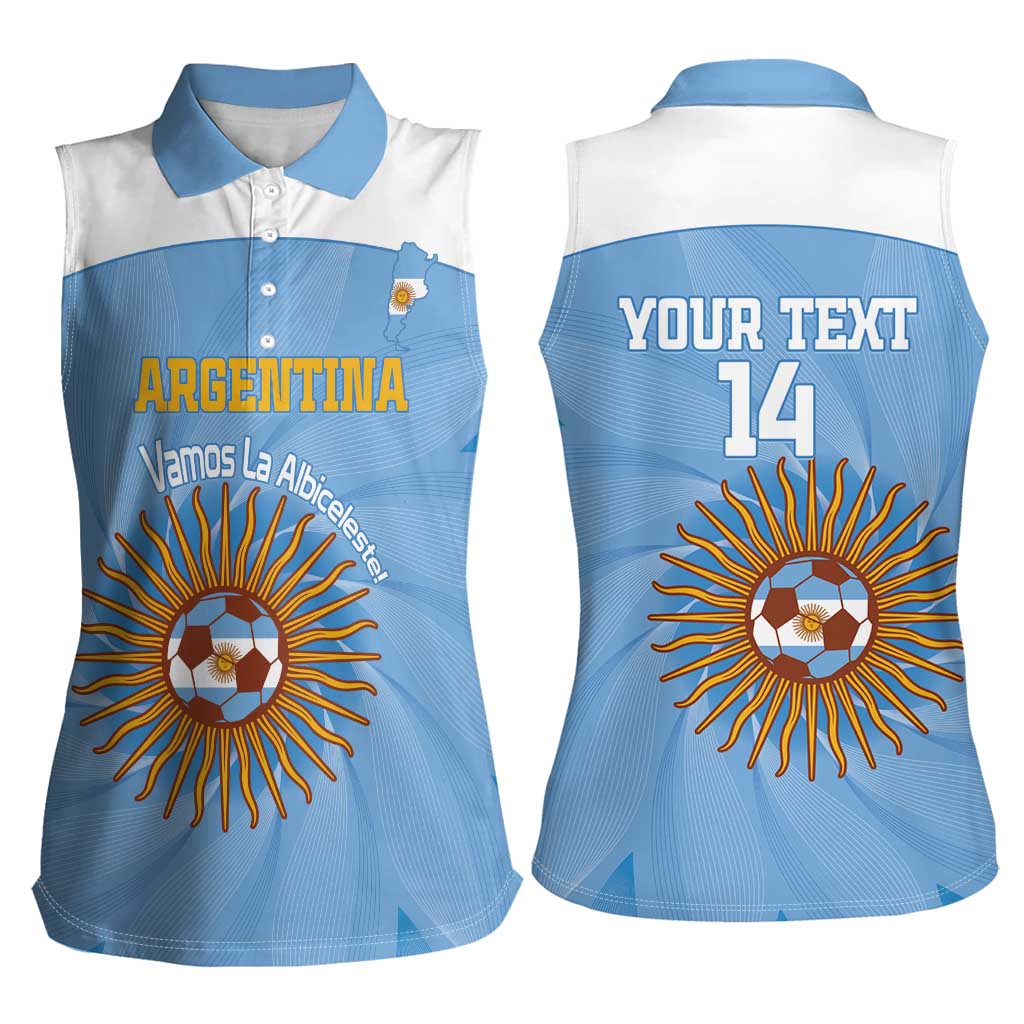Custom Argentina Football Women Sleeveless Polo Shirt Vamos La Albiceleste Blue Version - Wonder Print Shop