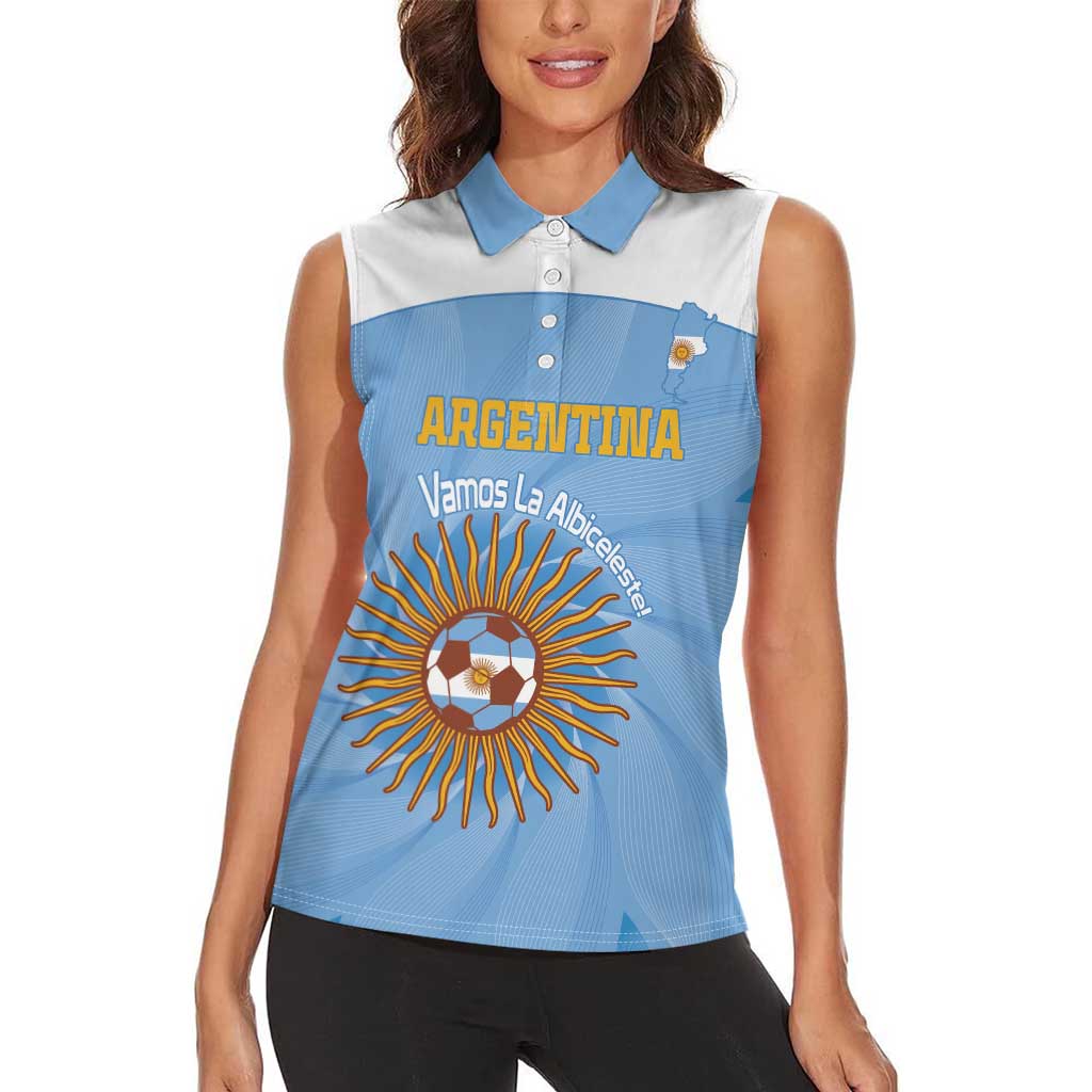 Custom Argentina Football Women Sleeveless Polo Shirt Vamos La Albiceleste Blue Version - Wonder Print Shop