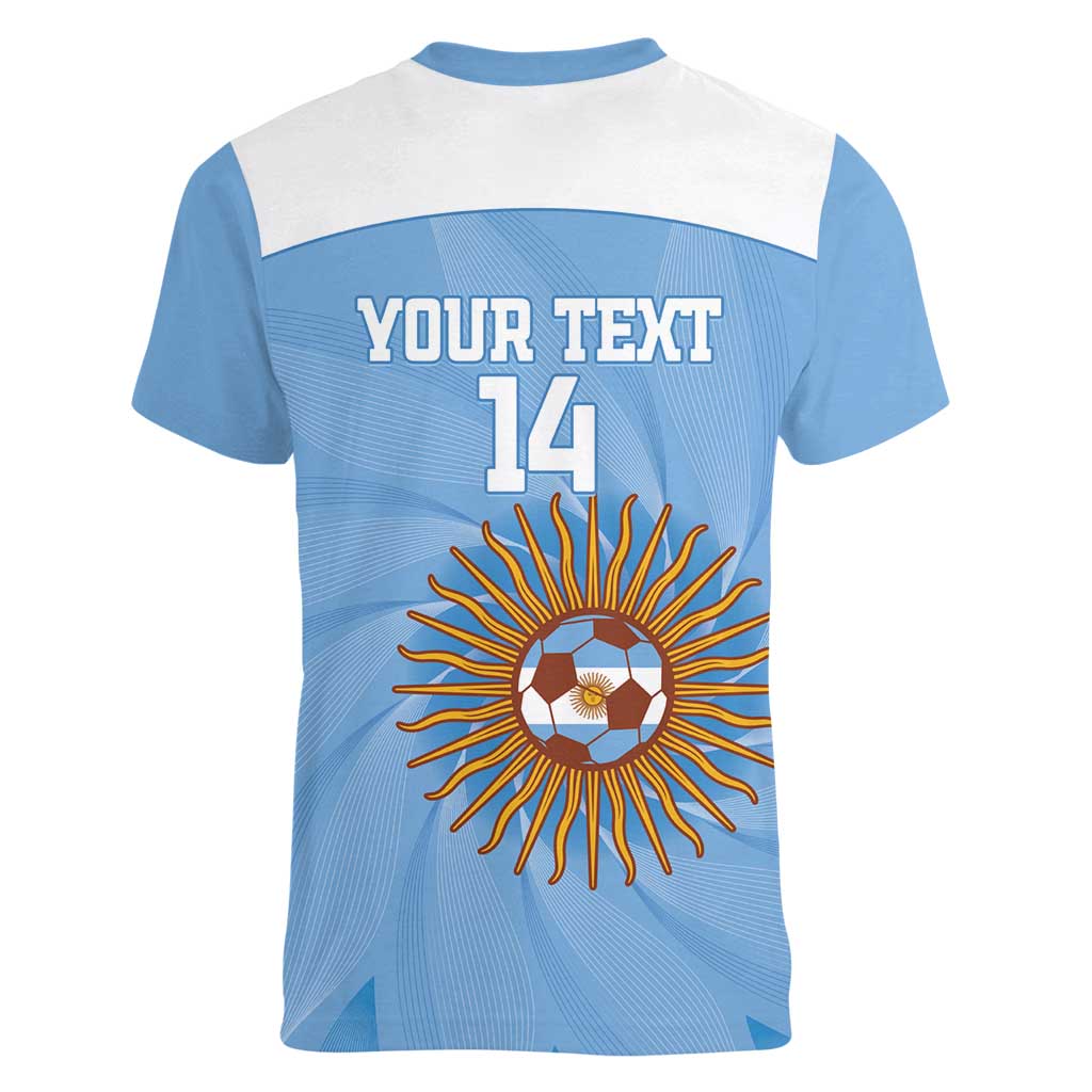 Custom Argentina Football Women V-Neck T-Shirt Vamos La Albiceleste Blue Version - Wonder Print Shop