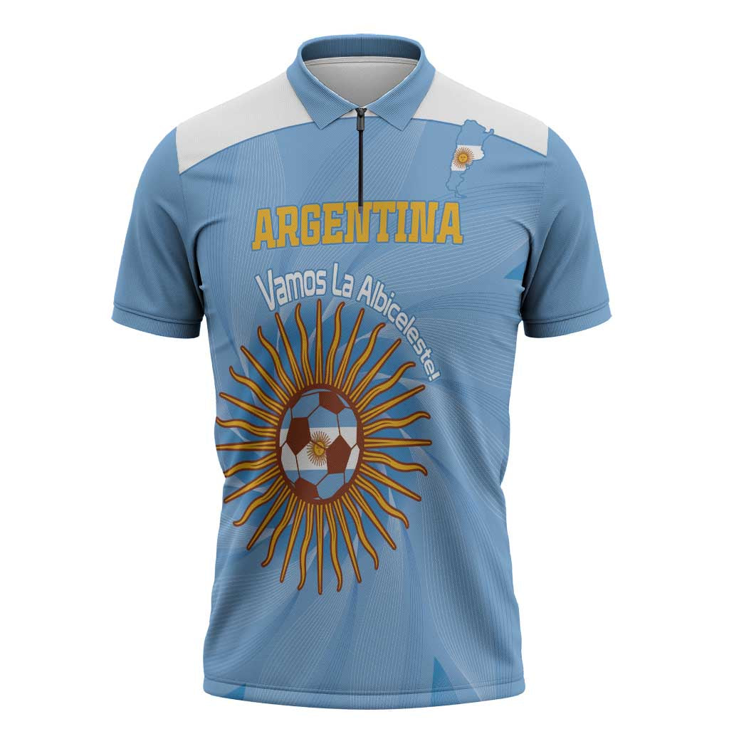 Custom Argentina Football Zipper Polo Shirt Vamos La Albiceleste Blue Version - Wonder Print Shop