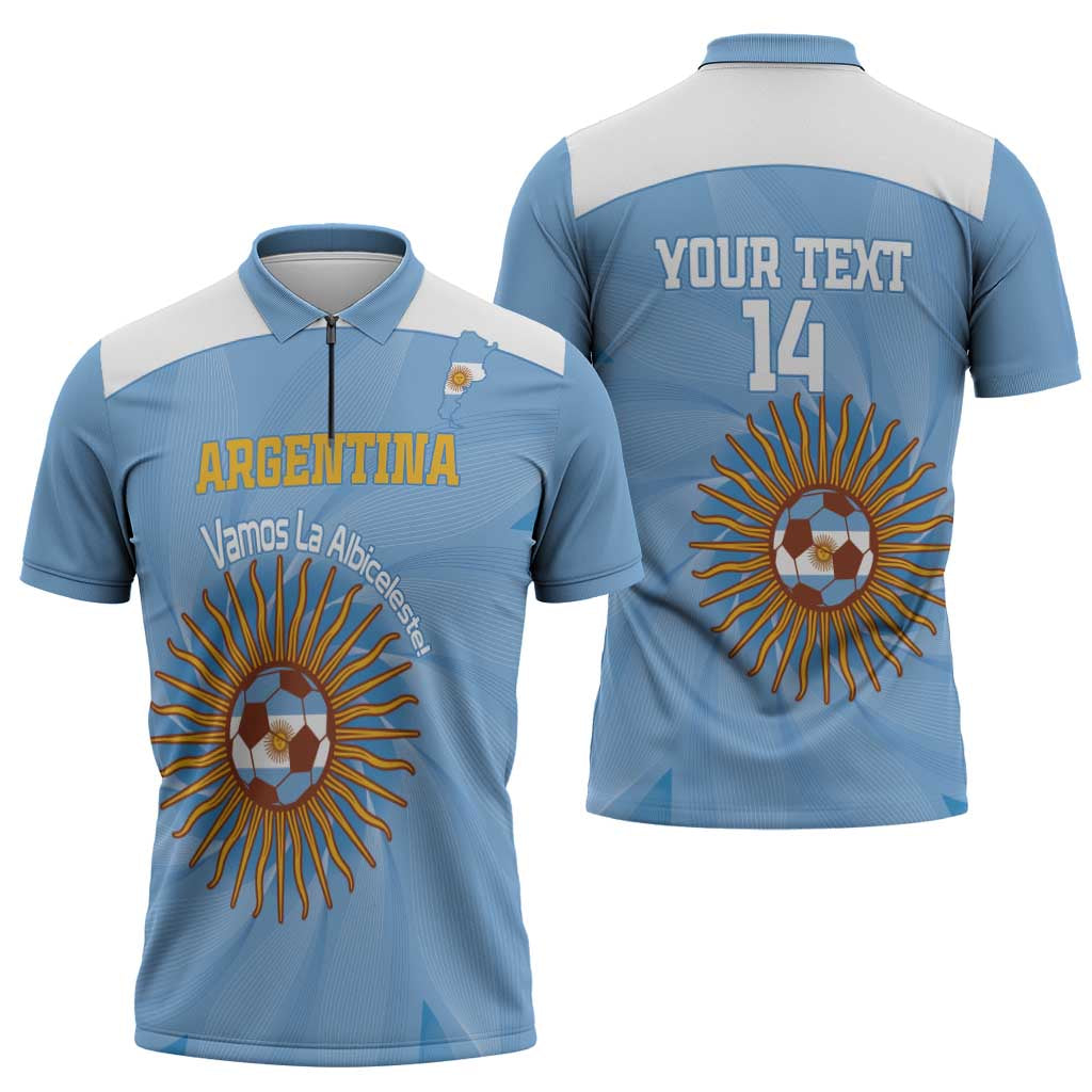 Custom Argentina Football Zipper Polo Shirt Vamos La Albiceleste Blue Version - Wonder Print Shop